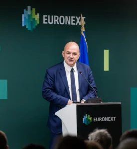 Euronext CEO Stéphane Boujnah speaking at a press conference
