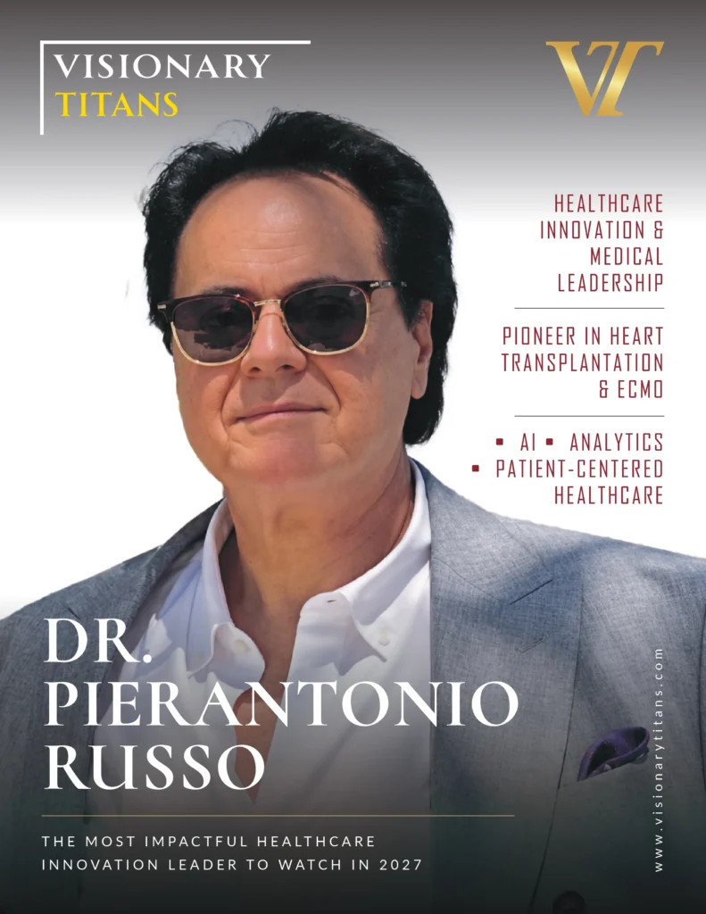 Magazine page feature on Dr. Pierantonio Russo detailing his approach to medical leadership, predictive analytics, and ethical AI in healthcare.
